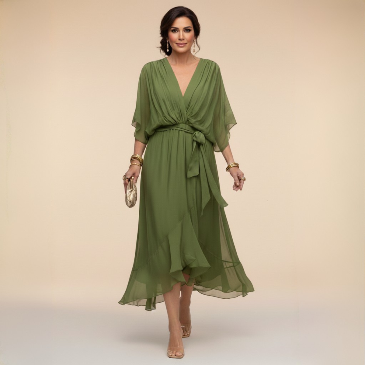 Marta™ | Elegant Flowing V-Neck Dress