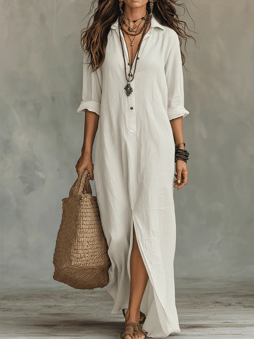 Soline™ | Relaxed Button-Down Maxi Dress
