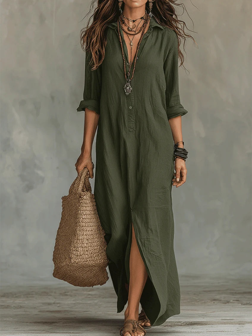 Soline™ | Relaxed Button-Down Maxi Dress