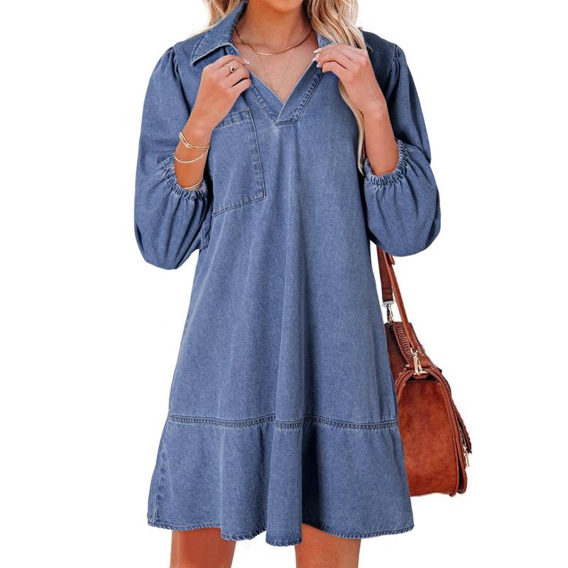 Layla™ Classic Soft Washed Denim Puff Sleeve Dress