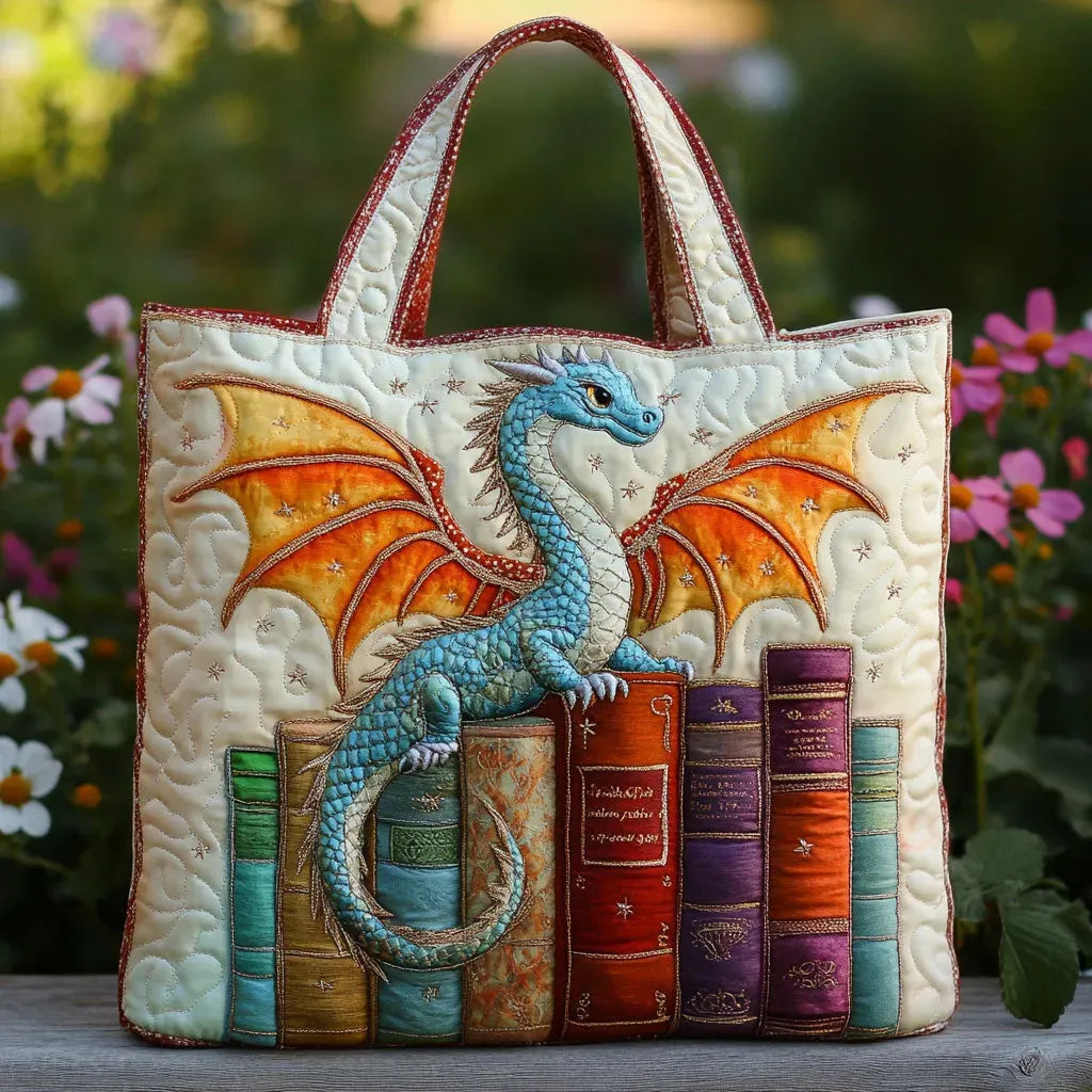 Quilted Tote - Emerald Green Dragon Guardian of the Books