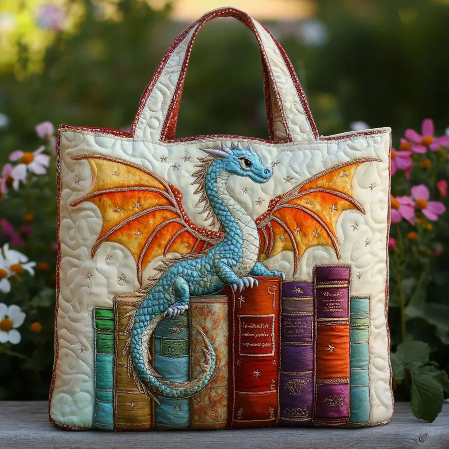 Quilted Tote - Emerald Green Dragon Guardian of the Books