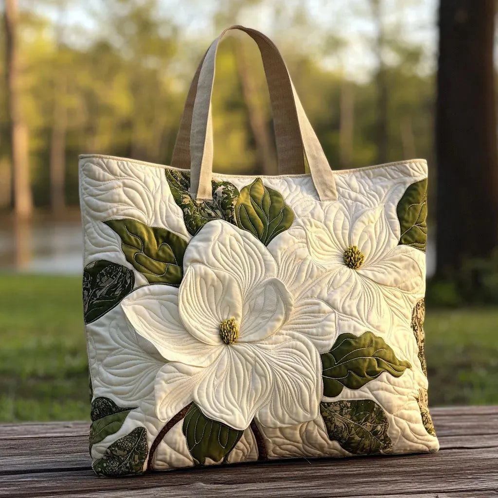 Handmade Matelassé Bag - Elegant White Lilies