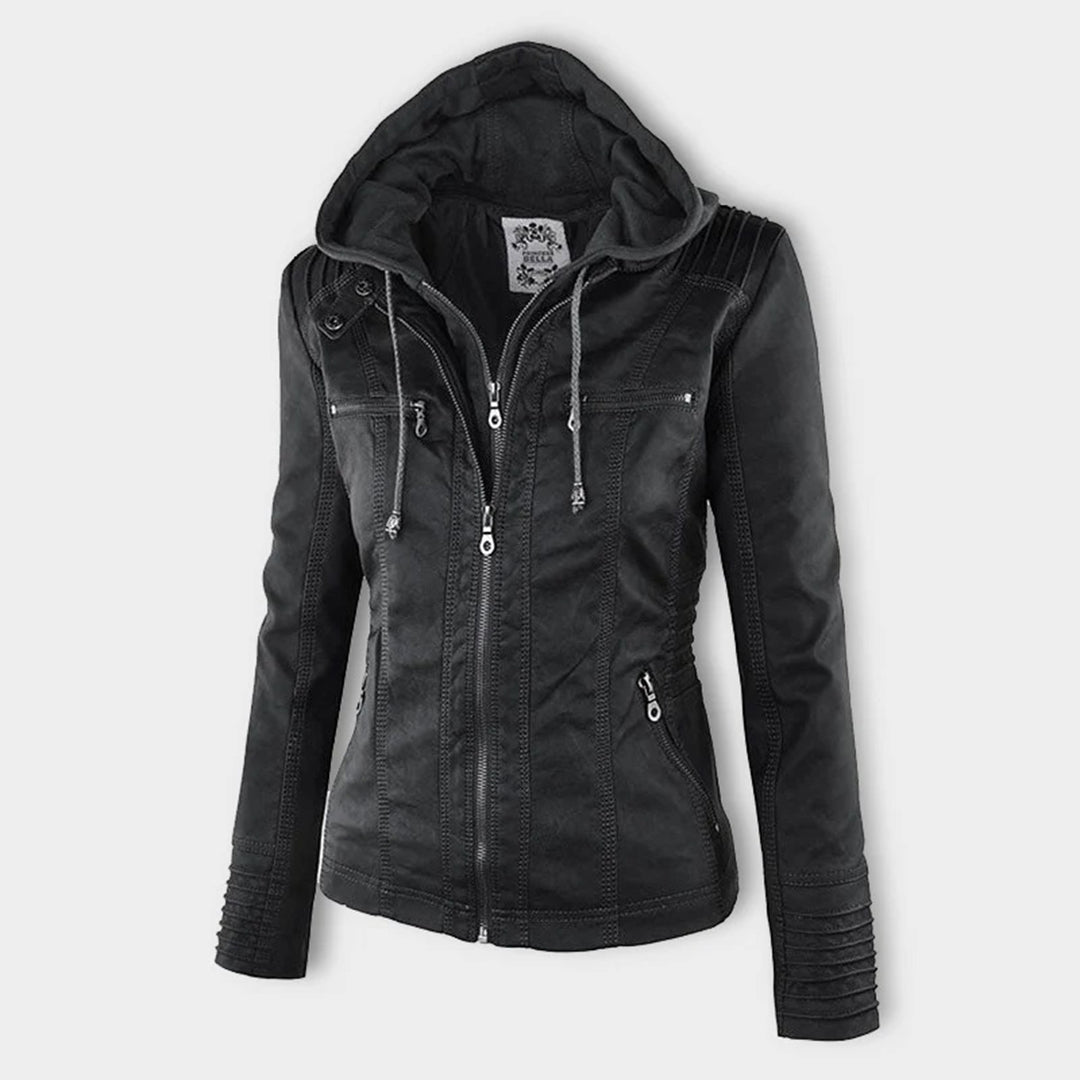 Leather Jacket with Hood for Women