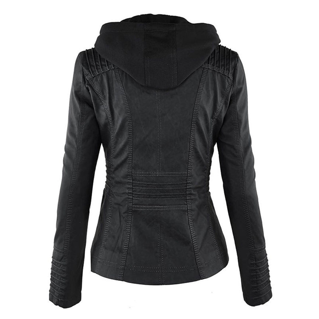 Leather Jacket with Hood for Women