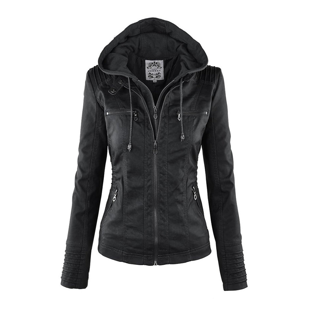 Leather Jacket with Hood for Women