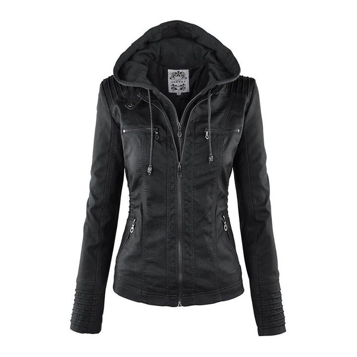 Leather Jacket with Hood for Women