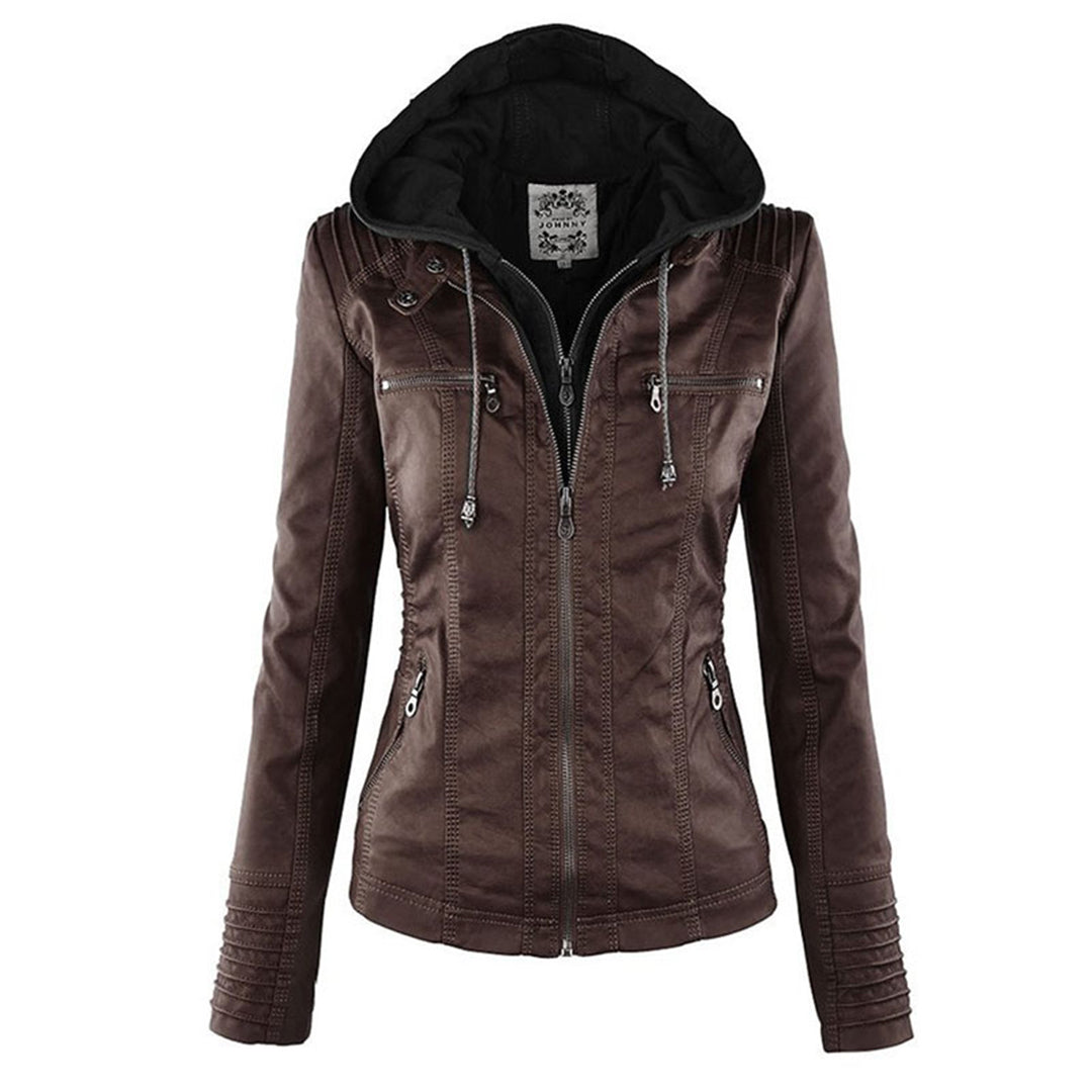 Leather Jacket with Hood for Women