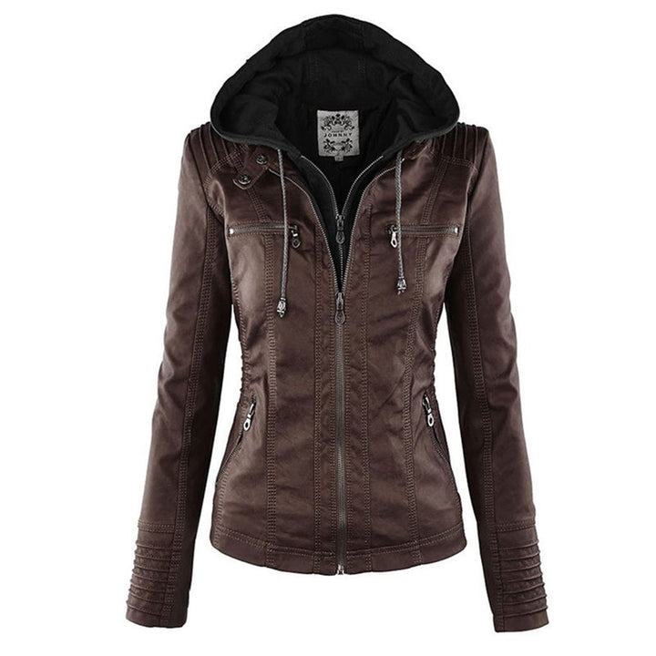 Leather Jacket with Hood for Women