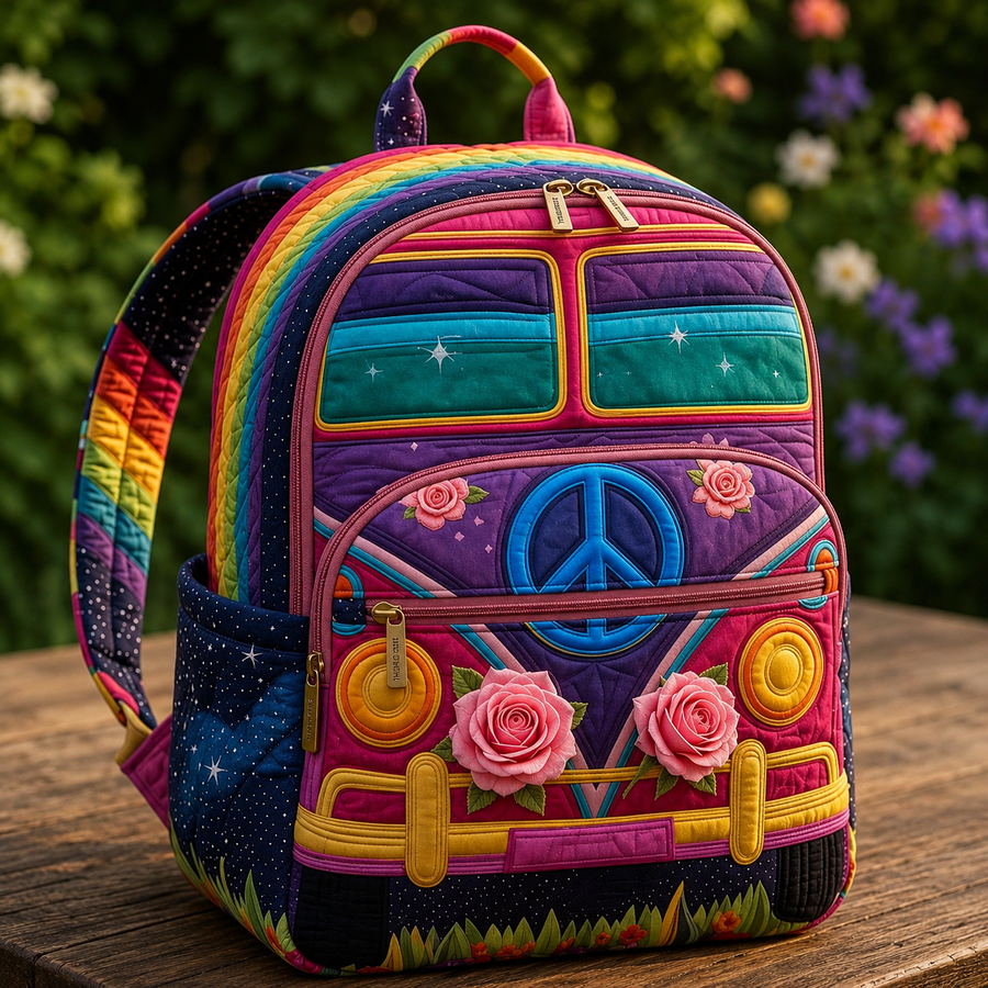 Bohemian Backpack - Rainbow with Rose Flowers