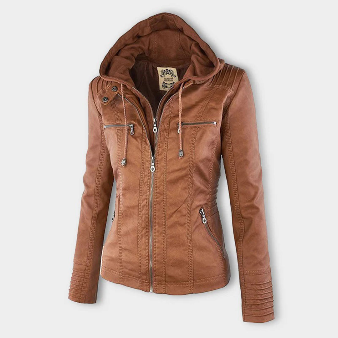 Leather Jacket with Hood for Women