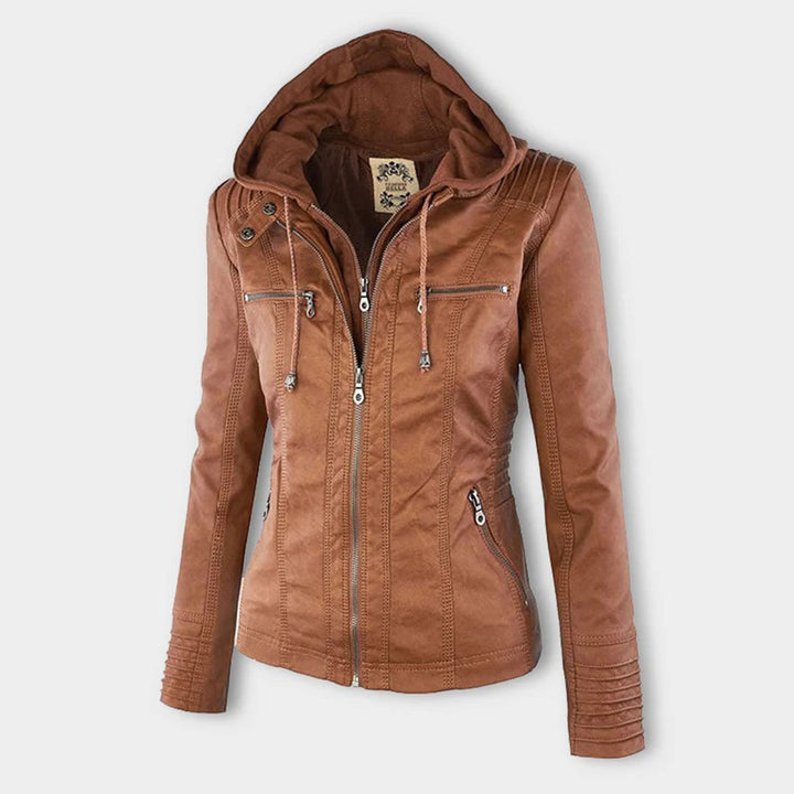 Leather Jacket with Hood for Women