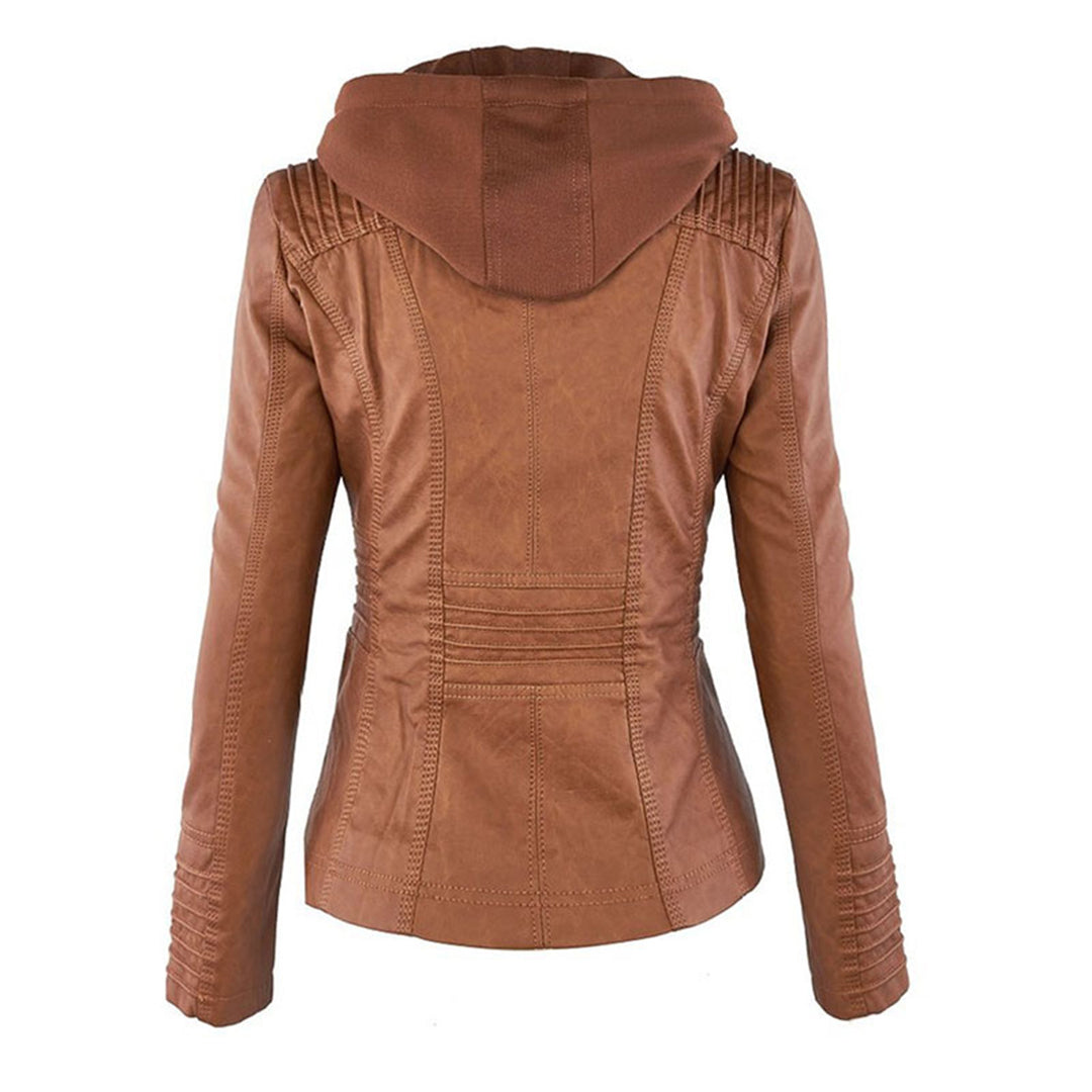 Leather Jacket with Hood for Women