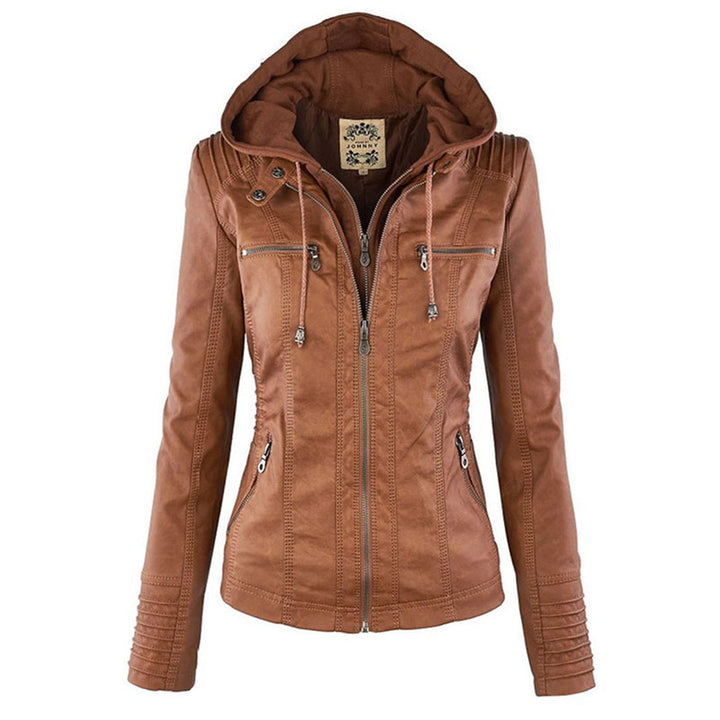 Leather Jacket with Hood for Women