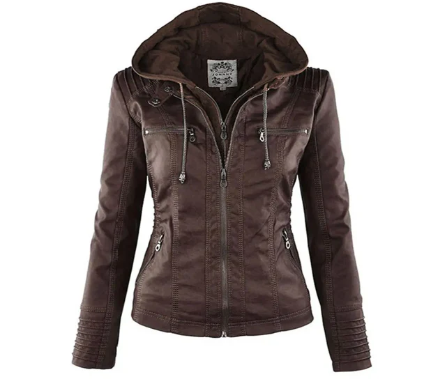 Leather Jacket with Hood for Women