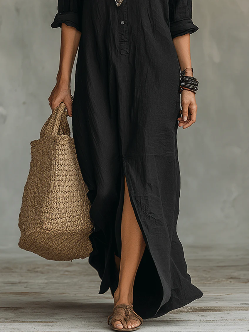 Soline™ | Relaxed Button-Down Maxi Dress