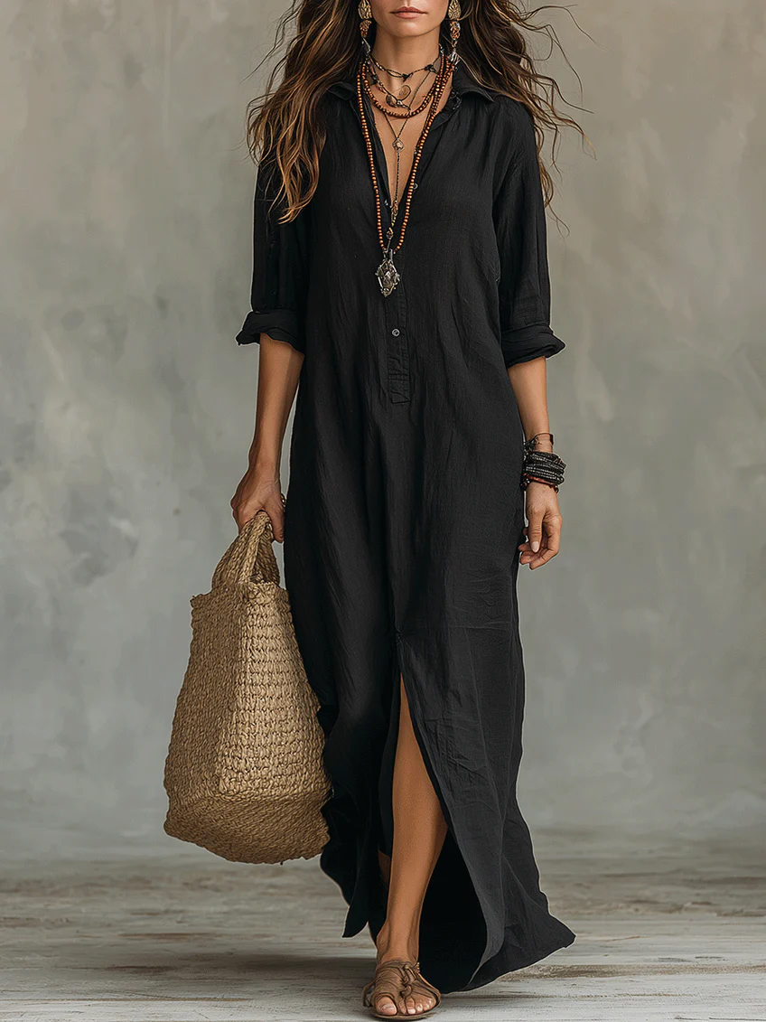 Soline™ | Relaxed Button-Down Maxi Dress