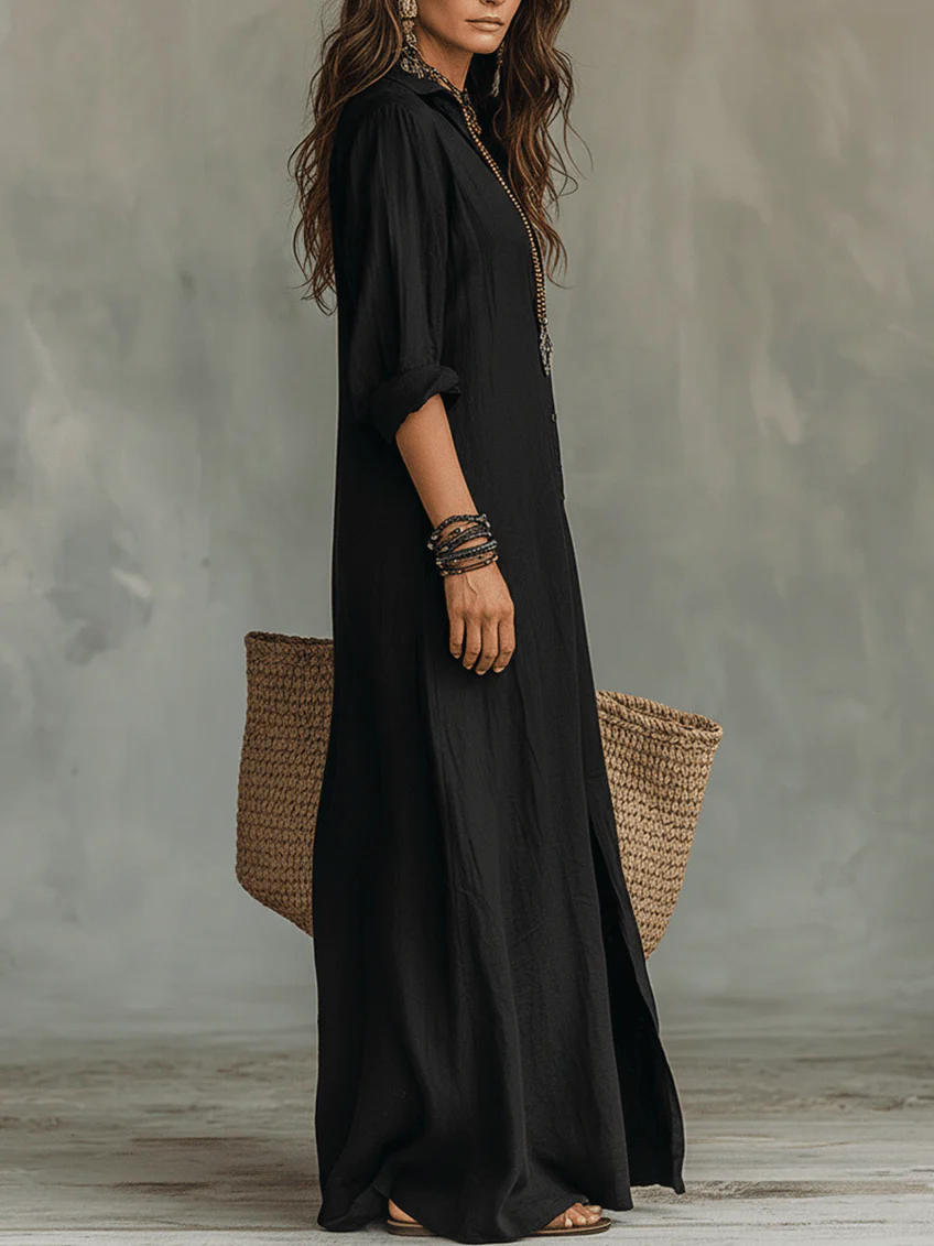 Soline™ | Relaxed Button-Down Maxi Dress