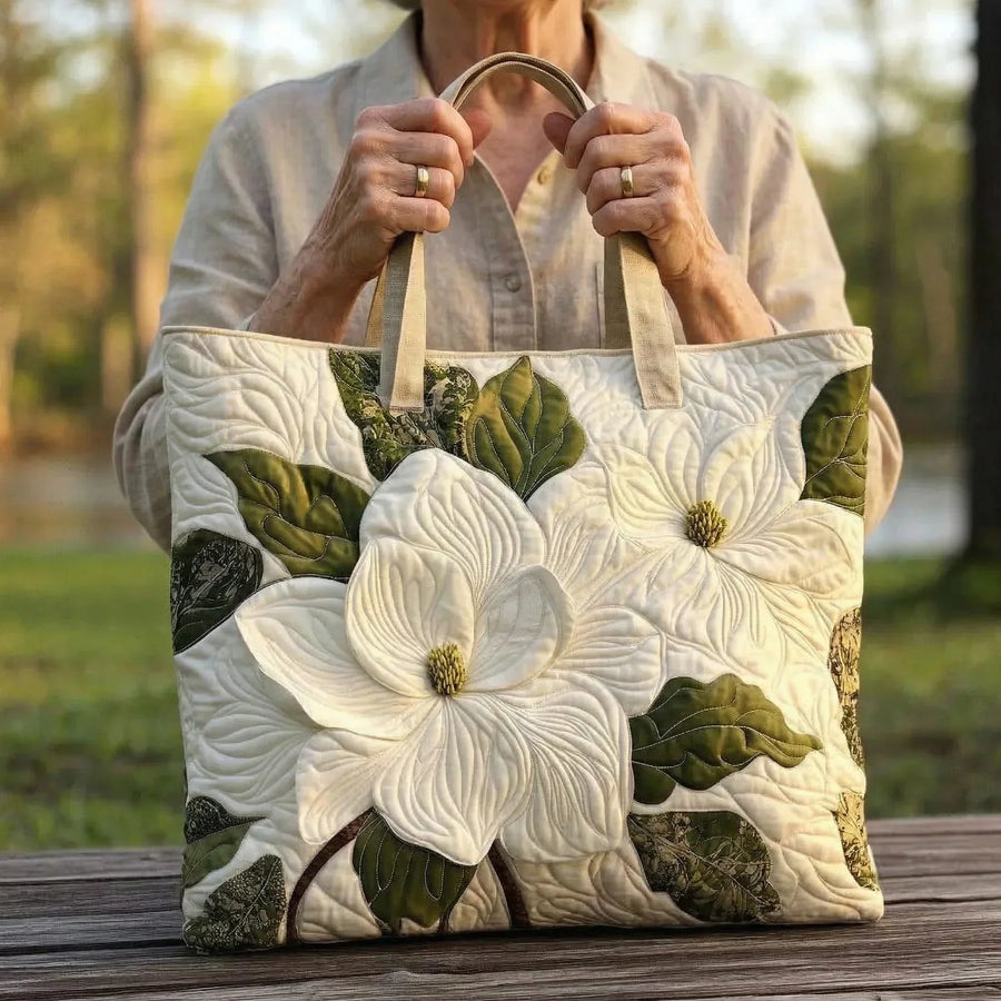 Handmade Matelassé Bag - Elegant White Lilies
