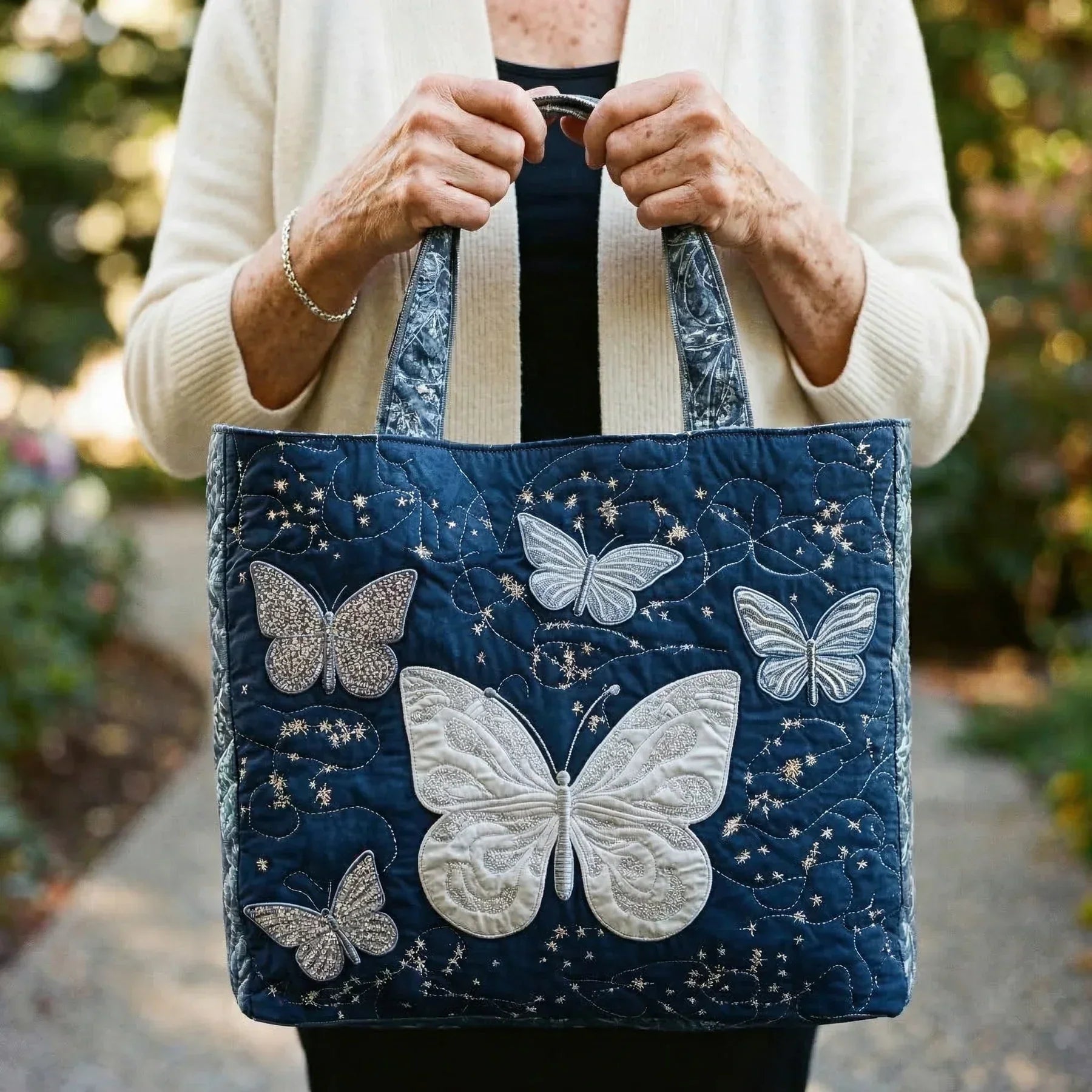 Artisanal Tote Bag - Silver Butterfly