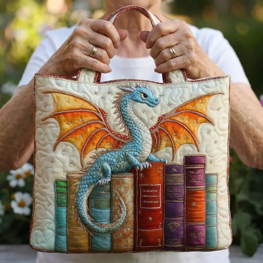 Quilted Tote - Emerald Green Dragon Guardian of the Books
