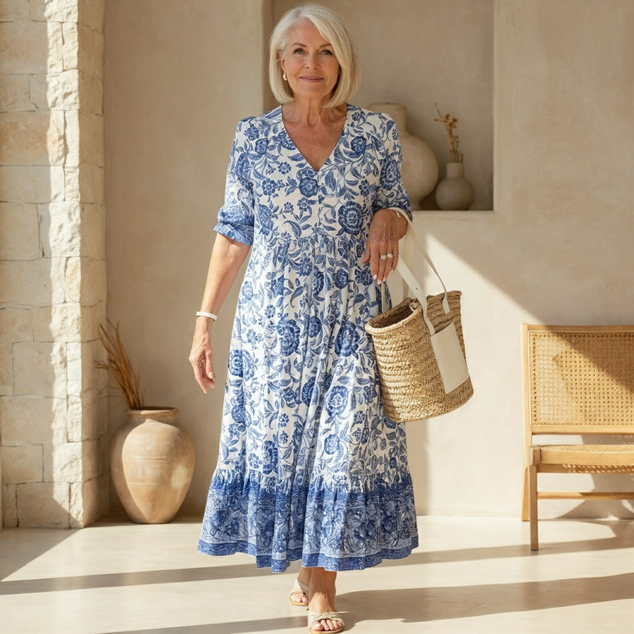 Danna™ Elegant Floral Dress with V-Neck